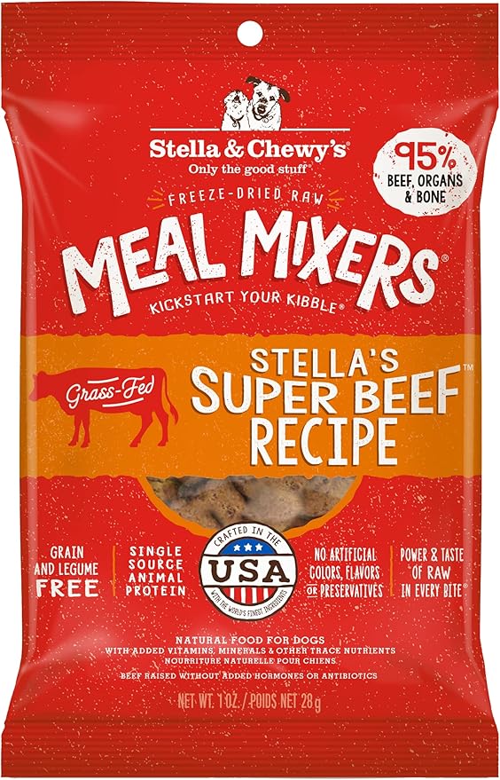 Stella & Chewy's Freeze Dried Raw Super Beef Meal Mixer – Dog Food Topper for Small & Large Breeds – Grain Free, Protein Rich Recipe – 1 oz Bag