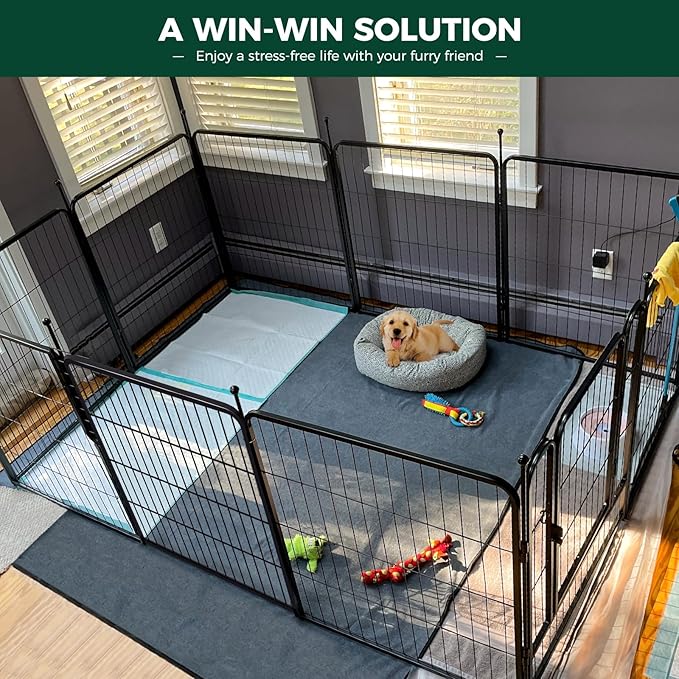 FXW Rollick 40 inch 8 Panels Dog Playpen & FXW Fence-to-Wall Anchors