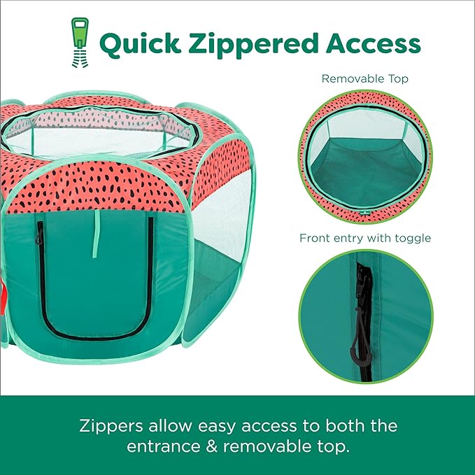 Furhaven Portable Dog Playpen Cat Tent, Pet Playground/Kennel Foldable Indoor Outdoor Zippered Puppy Crate - Green & Pink, Large