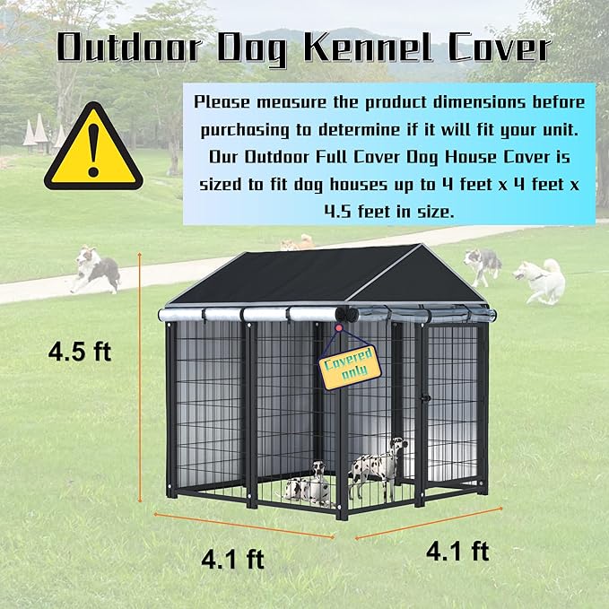 Kennel Cover,Full Coverage Kennel Cover Made of 600d Heavy Duty Waterproof Plus See-Through Clear Material, Outdoor Wind and UV Resistant, Coverage Only, Black Color.