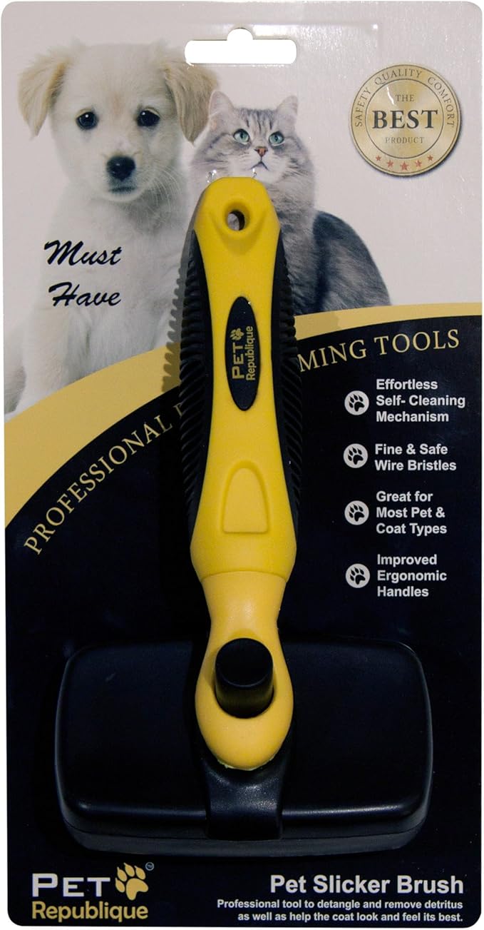 Pet Republique Retractable Slicker Brush - for Dogs, Cats, Rabbits, Any Long Haired Breed Pets – Reduce Shedding - Self Cleaning Design