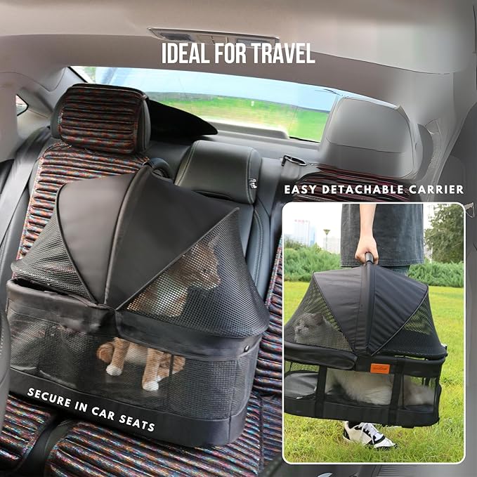 Pet Stroller for Small Dogs with Wheels, Detachable Carrier, Max Load 33 lbs, Easy Folding, Compact Portable, Dog Carriage & Stroller & Car Seat 3 in 1 Animal Stroller