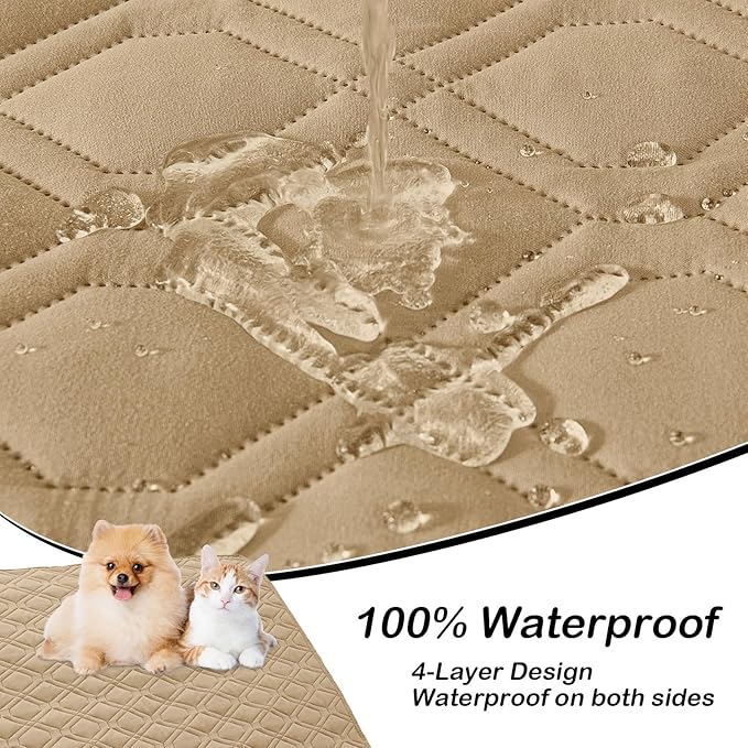 hyha Waterproof Dog Bed Blanket, Soft Dog Bed Cover Pet Blankets, Washable Couch Sofa Cover for Dogs, Reversible Pet Sofa Covers for Furniture (40x50 Inch, Camel/Beige)