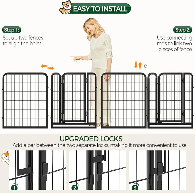 Yaheetech Dog Playpen Outdoor, 32 inch 8 Panels Dog Pen Indoor Heavy Duty Puppy Exercise Pen Metal Pet Fence for RV Camping/Yard/Garden
