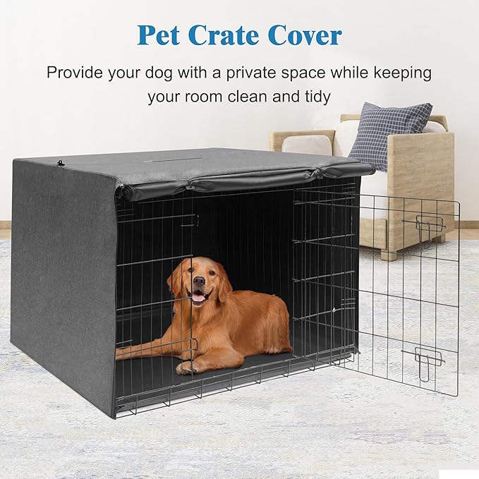 Deblue Indoor 54 Inches Dog Crate Cover, Privacy Durable Polyester Pet Kennel Covers Universal Fit for Wire Crate (Grey)