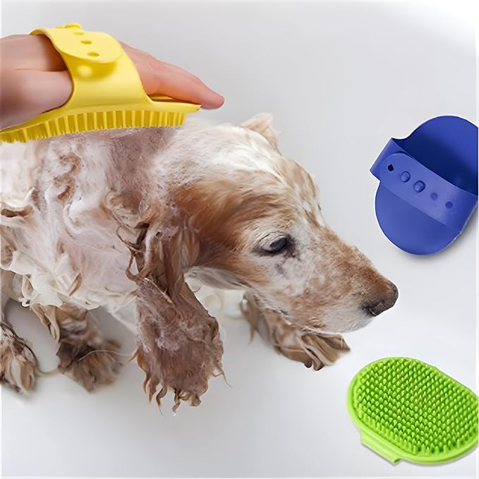JASLAH 3 PCS Set, Pet Massage Brush Dog Bath Brush for Long/Short Hair Pet Shampoo Brush Soft Silicone Comb for Pets Grooming Bathing Tool Dog Hair Removal Tool, Blue+Yellow+Pink