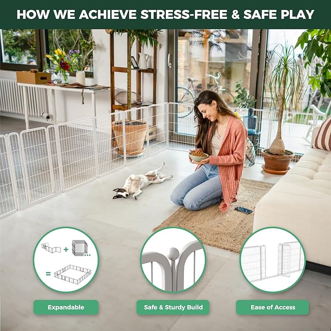 FXW Homeplus Dog Playpen for Indoor Use - Stress-Free and Safe Play, Heavy Duty 40 Inch 16 Panels Dog Pen for Medium and Large Dogs, White│Patented