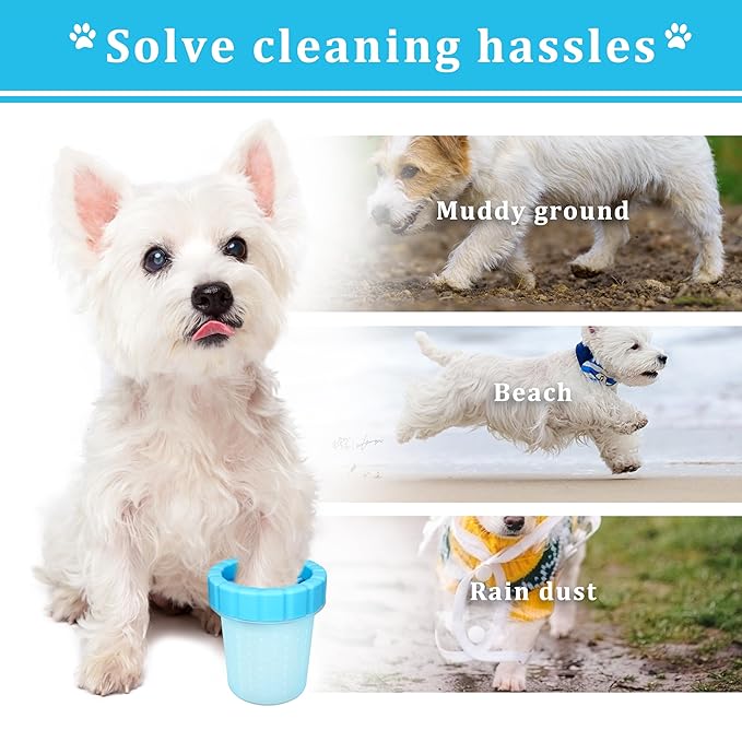 Qianruida Dog Paw Cleaner Cup, Soft Silicone, Portable, Easy to Clean, Removes Mud and Dirt, Grooming Accessory for Home, Travel – Blue, M