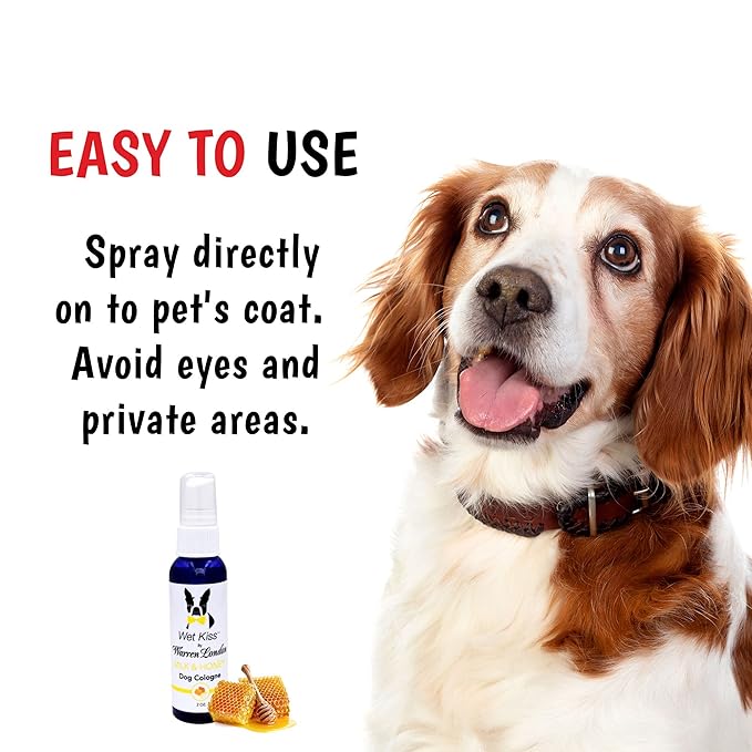 Warren London - Wet Kiss Dog Cologne, Long Lasting Dog Spray, Dog Deodorant to Remove Odor from Stinky Dogs, Milk & Honey, 2 Ounce Bottle