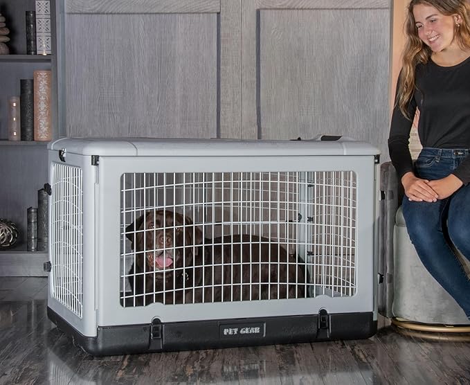 Pet Gear “The Other Door” 4 Door Steel Crate for Dogs/Cats with Removable Tray, Fog, 42 Inch