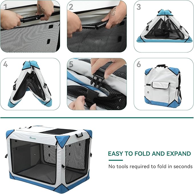 YITAHOME Collapsible Dog Crate, 4-Door Portable Travel Dog Crate with Durable Mesh Windows, Foldable Soft Dog Crate Kennel for Indoor & Outdoor(30" L x 21" W x 21" H)