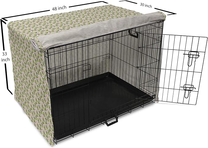 Lunarable Fantasy Dog Crate Cover, Green Dinosaurs Pattern Speech Bubbles Archeology Animal, Easy to Use Pet Kennel Cover for Medium Large Dogs, 48 Inch, Lilac Violet Green