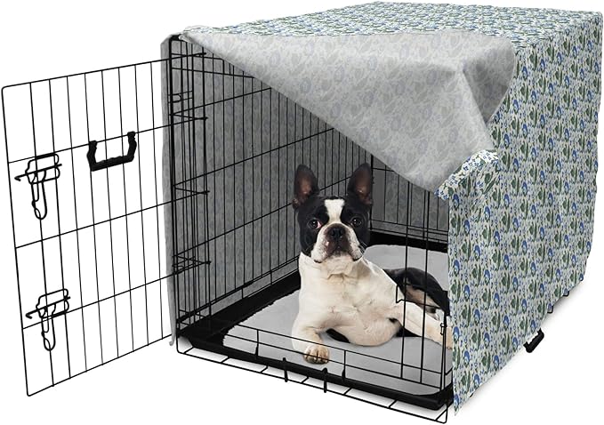 Lunarable Jacobean Dog Crate Cover, Herbal Pattern Pastoral Vintage Rustic Wedding Inspired Foliage Springtime, Easy to Use Pet Kennel Cover for Small Dogs Puppies Kittens, 22 Inch, Blue Green Cream