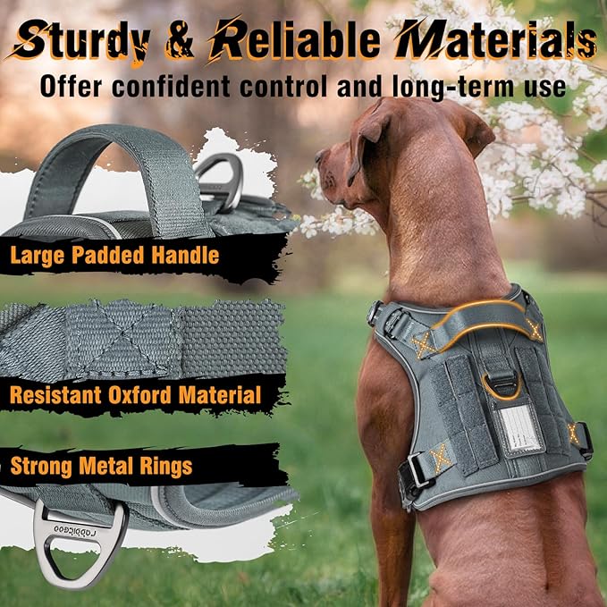rabbitgoo Dog Harness Small Sized No Pull, Tactical Service Dog Vest with Molle and Control Handle, Adjustable and Reflective Military Pet Harness for Easy Walking and Training, Grey, S