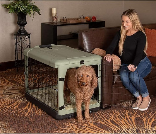 Pet Gear “The Other Door” 4 Door Steel Crate for Dogs/Cats with Garage-Style Door, Includes Plush Bed + Travel Bag, No Tools Required, 3 Models, 3 Colors