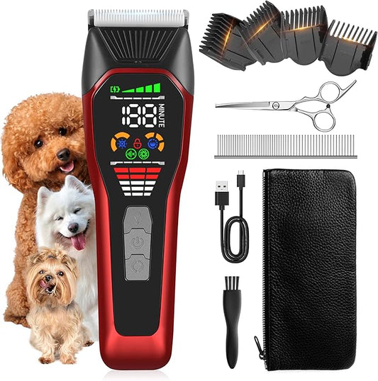 TS066 Professional Cordless Dog & Cat Clippers - Wide Blade Low Noise Pet Hair Trimmer for Thick & Long Coats, Quiet Grooming Kit for Large Breed Dogs & Cats with 180min Battery Life