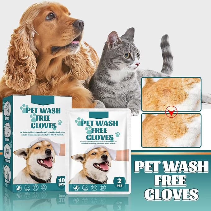 Pet Rinse Free Grooming Gloves, 10Pcs Pet Wipes for Dogs & Cats Wash Free Gloves, Cleansing Grooming with Plant Extract No Rinse Thick Extra Puppy Wipes