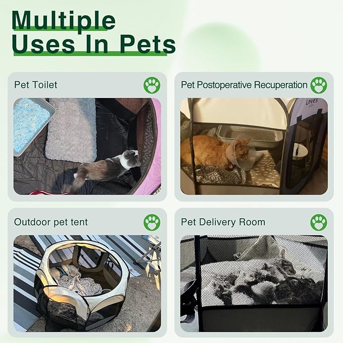 Love's cabin Pet Puppy Dog Playpen, Medium Dog Tent Crates Cage Indoor/Outdoor, Portable Playpen for Cat, Foldable Pop Up Dog Kennel Playpen with Carring Case, Removable Zipper Top, Moss Green