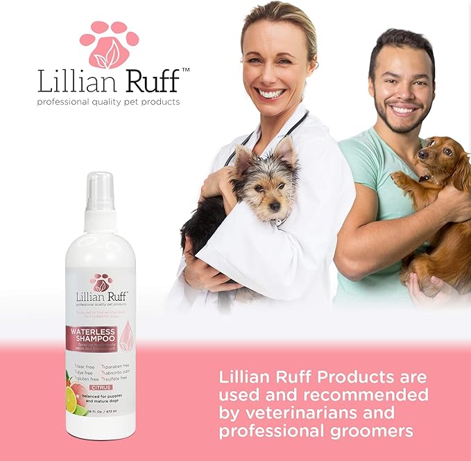 Lillian Ruff Waterless No-Rinse Dog Dry Shampoo Spray with Hydrating Essential Oils - pH-Balanced Dry Shampoo for Dogs - Clean, Condition, Detangle & Deodorize Dry, Sensitive Skin (Citrus)