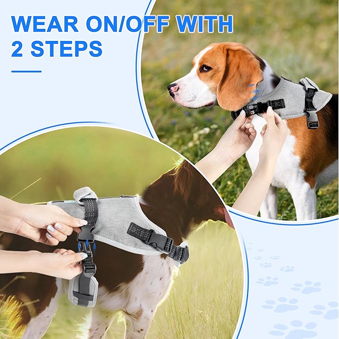 Reflective Tactical Vest Harness, Heavy-Duty for Large Dogs, Adjustable with Handle, Ideal for Training, Hunting, Walking - Grey, Large.