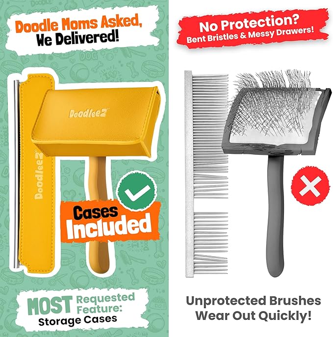Slicker Brush for Dogs - Doodle Brush - Goldendoodles Labradoodles Bernedoodles - Goldendoodle Must Haves - Poodle Comb and Cases Included - Medium - Yellow