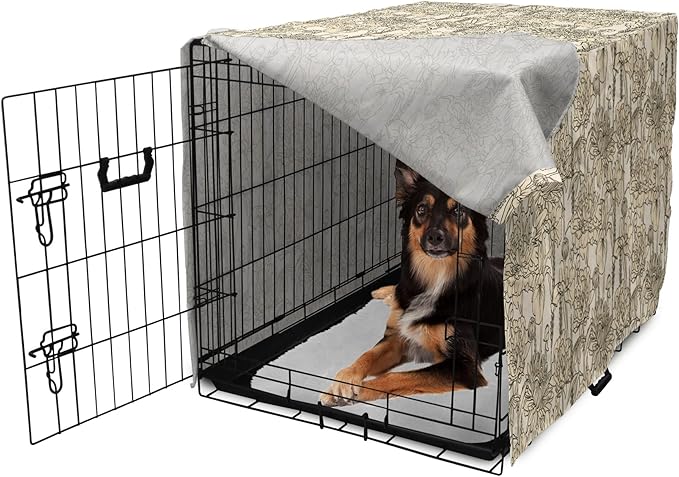 Lunarable Floral Dog Crate Cover, Daffodil and Carnation Bouquets Sketch Art Style Botanical Blossoms Field, Easy to Use Pet Kennel Cover for Medium Large Dogs, 36 Inch, Beige and Champagne