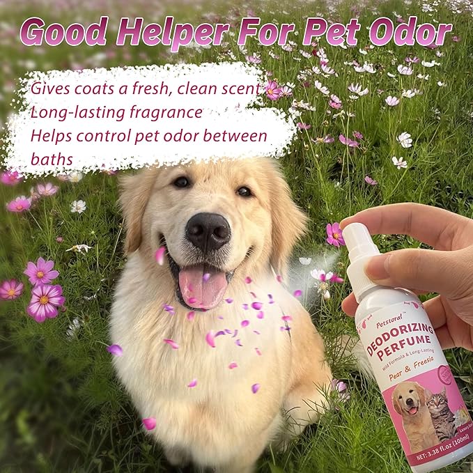 Deodorizing Perfume Spray for Pets, luxury Scent, Long-Lasting Fragrance, 3.38 Fl Oz. (Pear & Freesia)