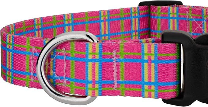 Country Brook Petz - Deluxe Bubblegum Pink Plaid Dog Collar - Made in The U.S.A. - Plaid and Argyle Collection Featuring Charming Designs (1/2 Inch, 2XS)