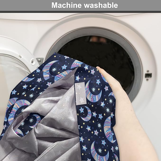 Lunarable Bohemian Stars Dog Crate Cover, Crescent Moon and Night Sky Elements Motif Curvy Background, Easy to Use Pet Kennel Cover for Medium Large Dogs, 48 Inch, Pink Blue