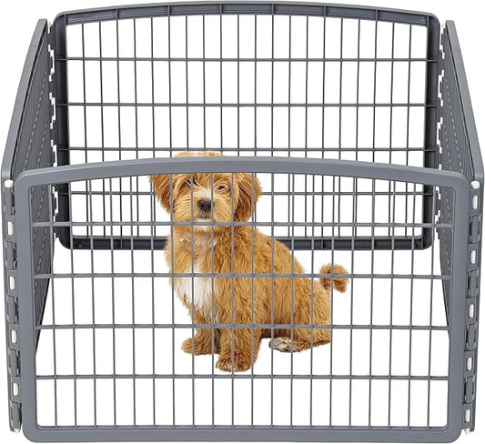 IRIS USA Dog Playpen, 4-Panel 24" Pet Playpen, Puppy Playpen, Indoor/Outdoor Dog Pen, 35 x 35 x 24, Foldable, Customizable, Dark Gray