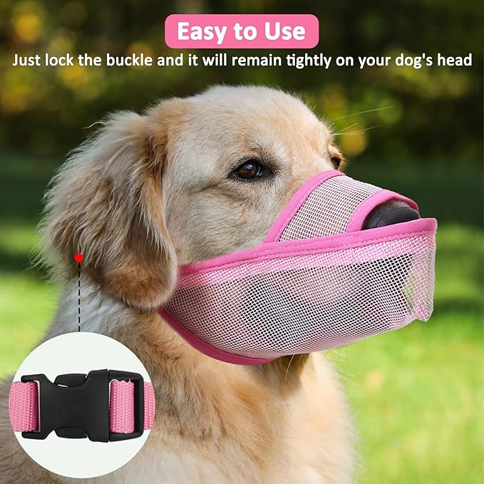 Crazy Felix Nylon Dog Muzzle for Small Medium Large Dogs, Air Mesh Breathable and Drinkable Pet Muzzle for Anti-Biting Anti-Barking Licking (XXXS, Pink)