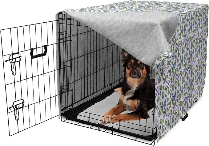 Lunarable Berries Dog Crate Cover, Cartoon Style Layout of Blueberries and Leaves Blooming on Branches, Easy to Use Pet Kennel Cover for Medium Large Dogs, 36 Inch, Pale Mauve Green