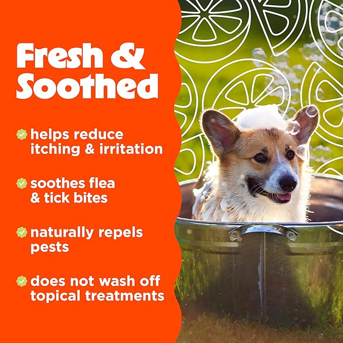 TropiClean Citrus Flea & Tick Shampoo for Dogs, Soothing Bite Relief, Fresh Citrus Scent, Made in the USA, 20oz.