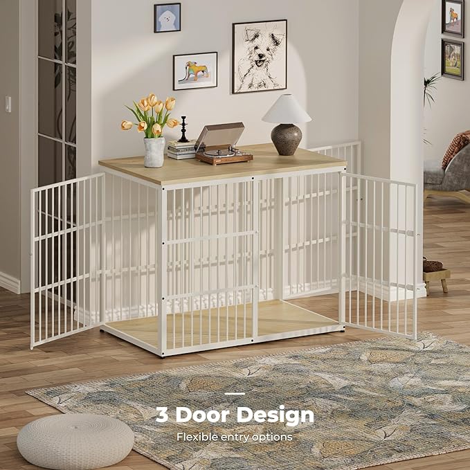 48'' XXL Dog Crate Furniture with 3 Doors,Wooden Crate End Table Heavy Duty Indoor Combination Cage for Medium to Large Dogs, Multiple Units Can be Combined, Natural Beech