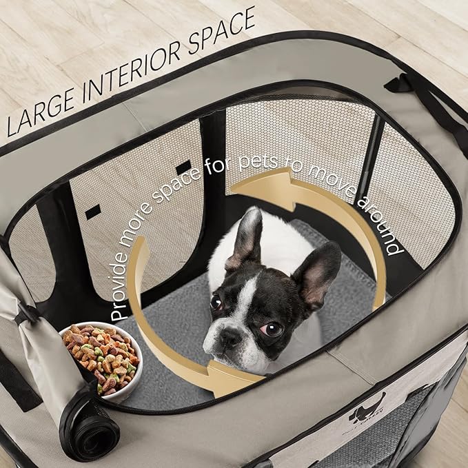 Rest-Eazzzy Dog Playpen, Foldable Kitten Playpen for Medium Dogs, Portable Pet Puppy Playpen with Removable Shade Cover, Indoor Outdoor Travel Camping Use for Small Pets with Carrying Case (L, Grey)