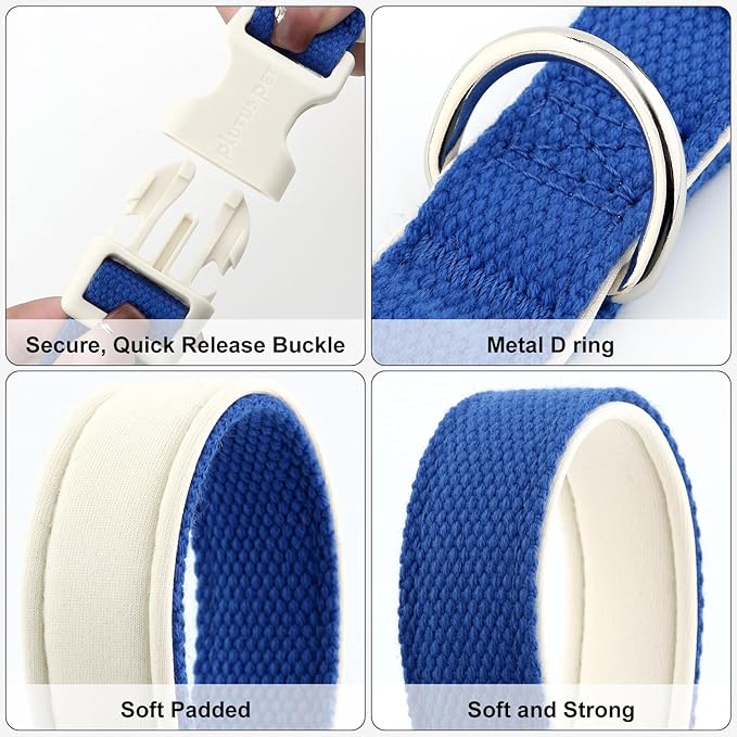 Plutus Pet Cotton Dog Collar, Heavy Duty Collar with Soft Padding, Adjustable and Comfortable for Small Medium and Large Dogs, Royal Blue, XS