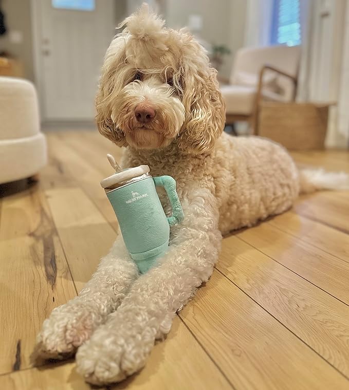 Nestpark Tumbler Cup Funny Dog Toy - Parody Plush Squeaky Crinkle Dog Toy (Mint Green)