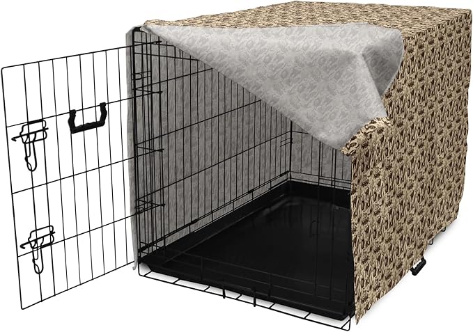 Lunarable Vintage Halloween Dog Crate Cover, Halloween Witch Hat Cauldron Fall Jack o' Lantern Black Cat, Easy to Use Pet Kennel Cover for Medium Large Dogs, 42 Inch, Pale Brown
