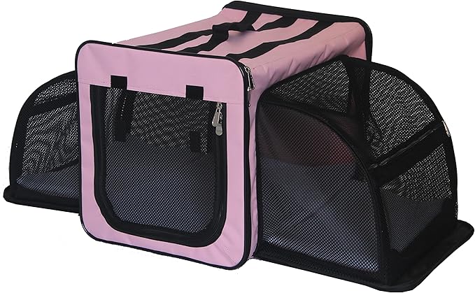 PET LIFE 'Capacious' Dual-Sided Expandable Spacious Wire Folding Collapsible Lightweight Pet Dog Crate Carrier House, Large, Pink