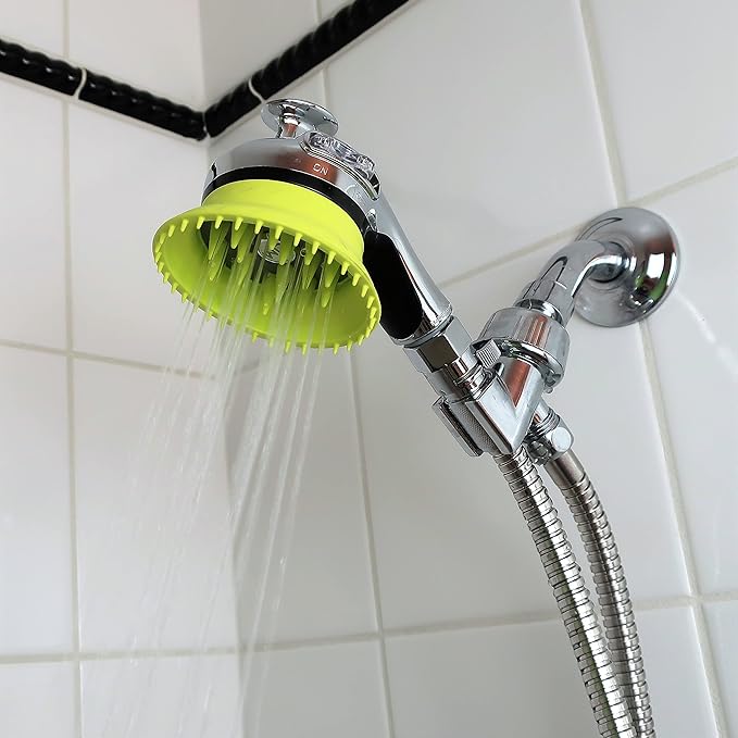 WD Handheld Shower Brush with On/Off Switch and Water Pressure Control | Shield Water While Brushing and Washing Simultaneously | Dog Washing Shower Attachment