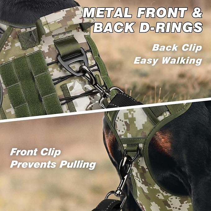 WINGOIN Tactical Dog Harness for Extra Large Dogs, Heavy Duty No Pull Dog Harness with Handle, Adjustable Reflective Military K9 German Shepherd Big Dog Vest for Training, Walking, Green Camo(XL)