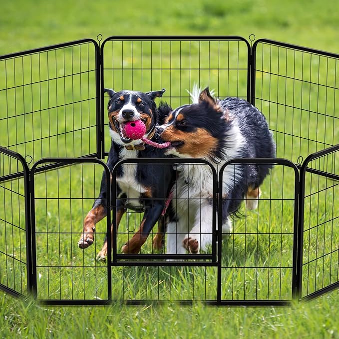 Dog Playpen with Door, Dog Fence for Outdoor & Indoor, 8 Panels 24 inch Height, Black