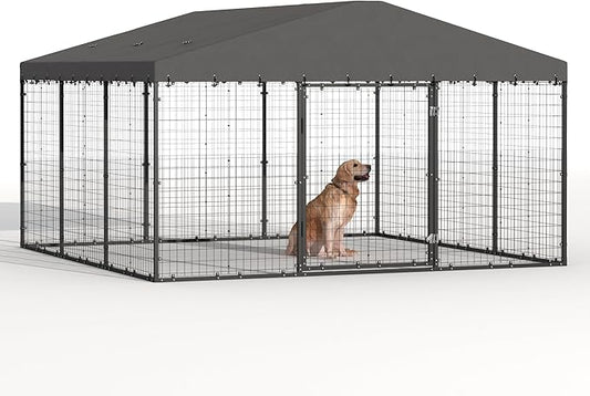 Kurapika Large Dog Kennel Outdoor Heavy Duty Dog Crate, Metal Frame Dog Fence with Secure Double-Lock Design, Easy Assembly, Weatherproof UV-Resistant Roof 118" L x 118" W x 70.9" H