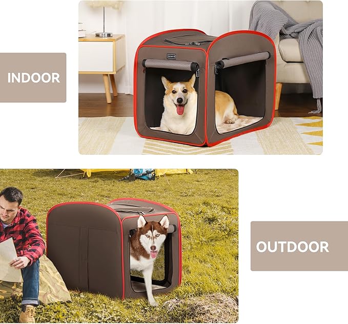 Petsfit Pop Up Dog Crate, Portable Dog Crates for Medium Dogs,Lightweight&Collapsible Pet Cage Cat Kennel, Included Soft Mat and Carrying Case,Red,Medium