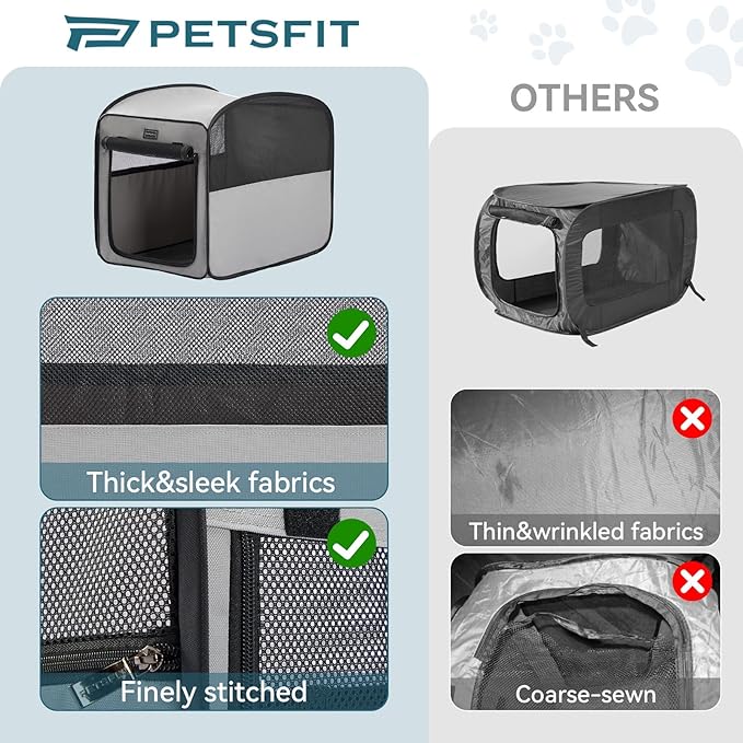Petsfit Collapsible Dog Crate,Travel Crate for Cat/Puppy,Pop Up Small Pet Cage for Indoor/Outdoor,Lightweight Soft Dog Kennel Carrier for Small Dogs,Grey