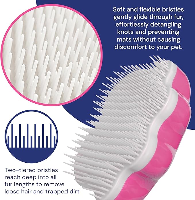 Large 5" Dog Pet Hair Massaging Brush Grooming Tool for Cats Dogs Long or Short Hair Raspberry Pink