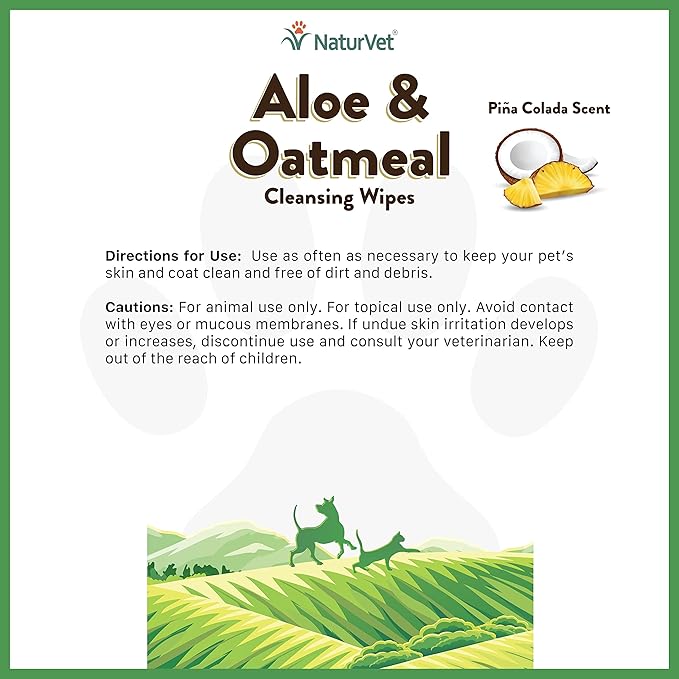 NaturVet Aloe & Oatmeal Cleansing Wipes for Dogs & Cats 60 Count