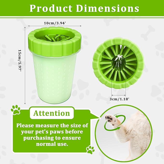 Qianruida Dog Paw Cleaner Cup, Soft Silicone, Portable, Easy to Clean, Removes Mud and Dirt, Grooming Accessory for Home, Travel – Green, L