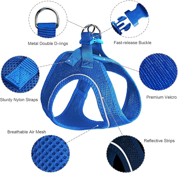 TwoEar Dog Vest Harness Reflective, No-Pull Pet Harness Easy Control with Breathable Mesh, Soft Puppy Step-in Harness No-Choke for Outdoor Walking, Training for Small Dogs(S, Blue)