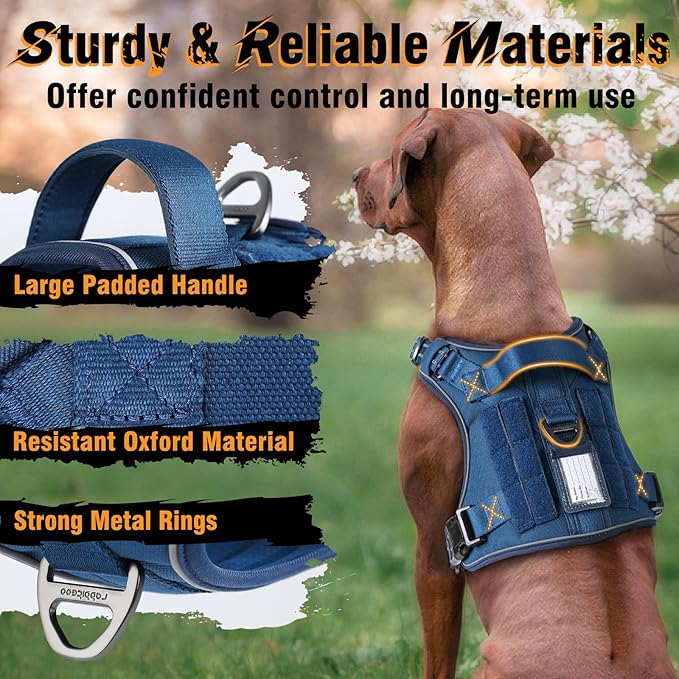 rabbitgoo Dog Harness for Large Dogs No Pull, Tactical Service Dog Vest with Molle and Control Handle, Adjustable and Reflective Military Pet Harness for Easy Walking and Training, Blue, XL